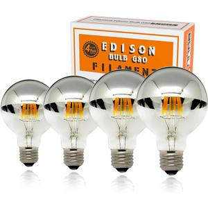 KarlunKoy Half Chrome Light Bulb,LED Edison Bulbs 6W(60W Equ),Dimmable G80/G25 Globe Shape,Decorative Half Silver Reflected Bulb,2700K Soft White E26 for Wall Sconce,Vanity,Pack of 4