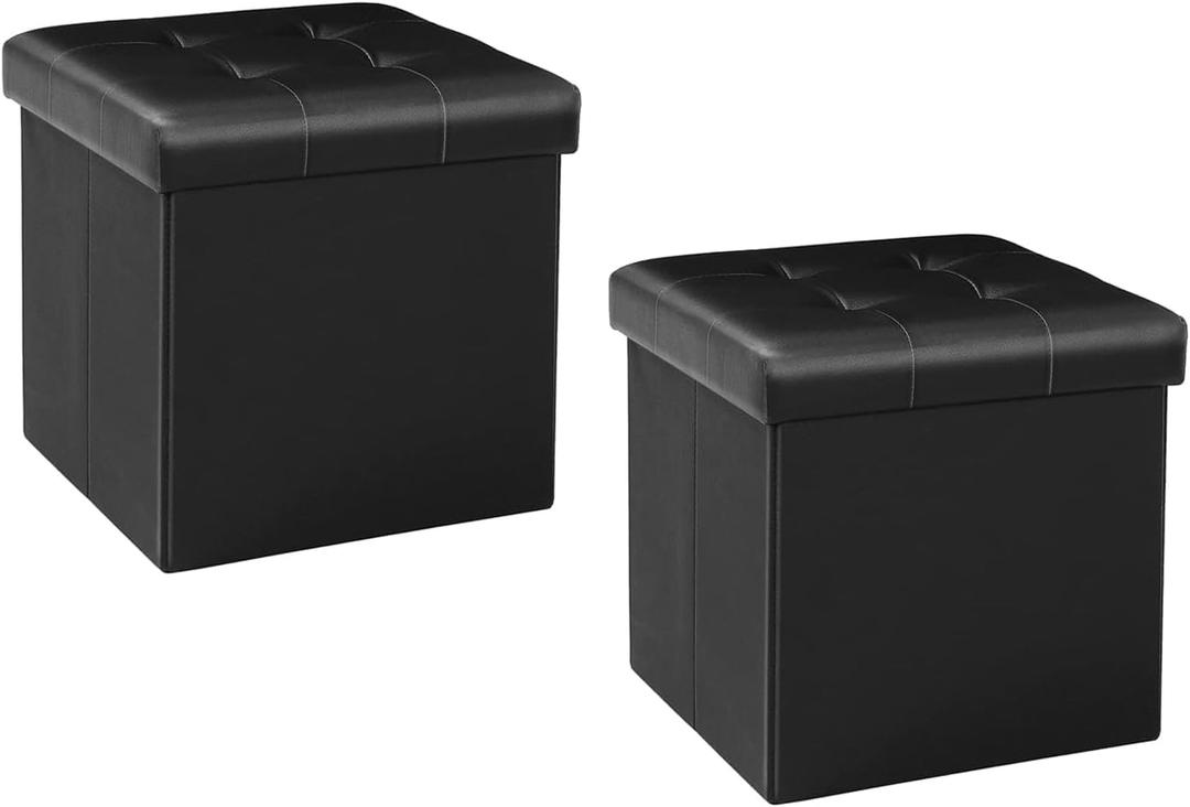 B FSOBEIIALEO Storage Ottoman Small Cube, Foot Rest Seat Faux Leather Dorm Room Ottoman Black 12.6"X12.6"X12.6" (2 Pack)