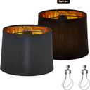 Set of 2 Drum Lamp Shade 9" Top x 10" Bottom x 7-1/2" High (Spider) Silk look Black Color for Medium Size Table Lamps & Wall Sconces Replacement Lampshade By oNext
