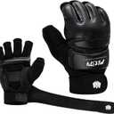 FitsT4 Half Mitts UFC MMA Training Boxing Punch Bag Kickboxing Sparring Grappling Martial Arts Muay Thai Taekwondo Wrist Wraps Support Gloves for Women Men Kids Black XL