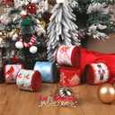 LaRibbons Christmas Wired Ribbon 2.5 inch Double Faced Red HO and Striped Christmas Ribbon for Tree Garland, Wreath Bow, Xmas Crafts Decorations, 2 Rolls 10 Yards Total