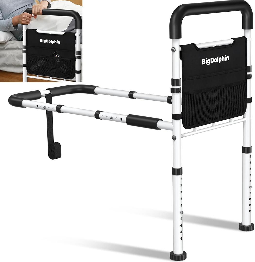 Bed Assist Rail for Elderly - ASTM Approved, 400 LBS Capacity, Tool-Free, Stable Bed Assist Rails for Seniors with Ergonomic Non-Slip Handle & Storage Pocket