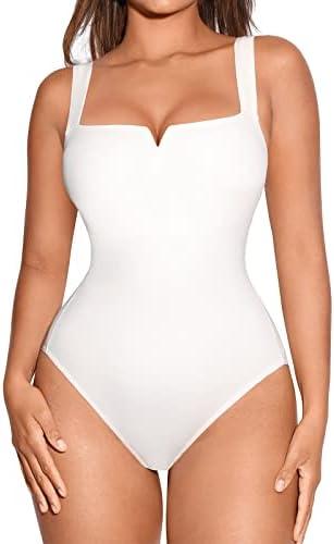 FeelinGirl Square Neck Bodysuit for Women Sleeveless Tummy Control Slimming Bodysuit Going Out Tank Tops Small