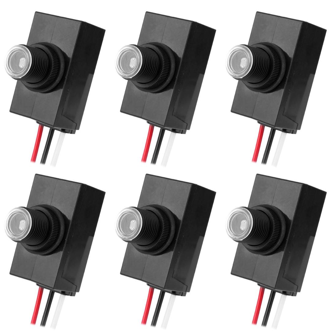 6pcs Dusk to Dawn Sensor for Outdoor Lighting, 100-277V Weatherproof Photoelectric Switch Photocell Light Sensor for Most Outdoor Lamp Fixtures Bulbs Security Lights Easy Install