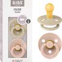 Bibs Pacifiers Color Collection, Set of 2 BPA-Free Latex Pacifiers Made in Europe, Round Nipple Baby Pacifier. (6+ Month (Pack of 2), Vanilla / Blush)
