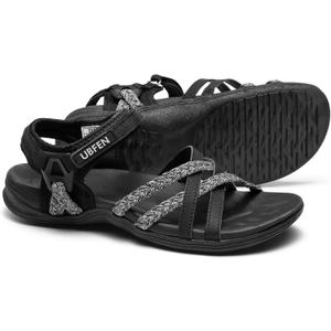 UBFEN Womens Hiking Comfort Sport Sandals Beach Vacation Camping Casual Sport Sandals with Adjustable Straps and Arch Support (41 EU, Black Grey)