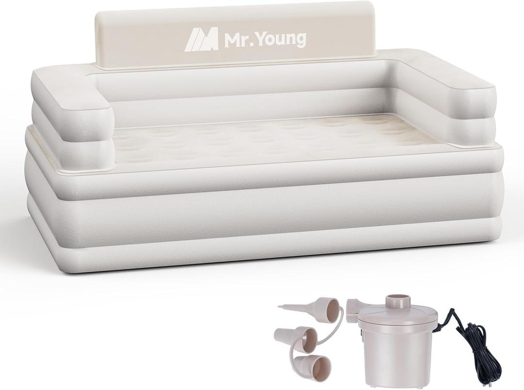 Mr.Young Inflatable Couch for Home & Outdoor | Blow Up Air Sofa | Velvety Surface | Included Air Pump | 2-in-1 Valve | Portable Folding Couch | 60"x33"x34" | Double (Full)