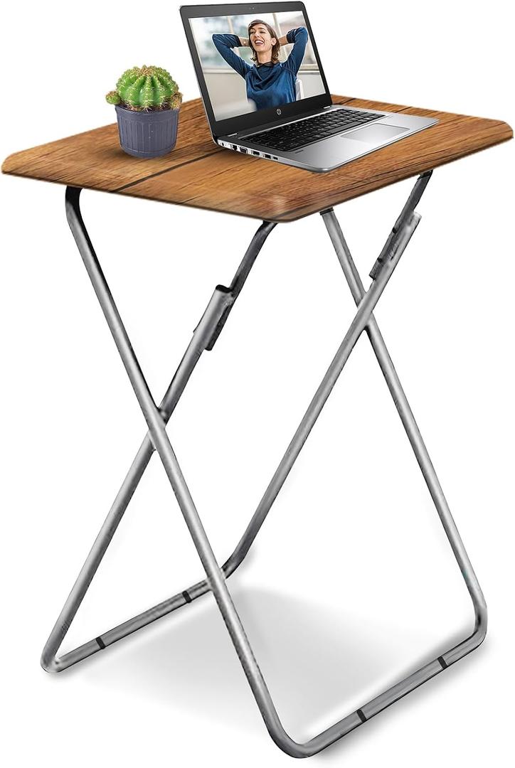 Tv Trays Folding Tv Table, Dinner Table for Eating with Sturdy Metal Frame, Small Foldable Snack Trays Table for Living Room, Couch,Sofa, Bed, No Assembly Required (Yellow Brown)