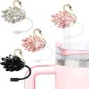 3PCS Bling Crystals Straw Cover Cap for Stanley Cup Accessories,Elegant Swan Straw Toppers for Stanley Tumbler 40&30 oz,Rhinestone Reusable Straws Tips Protectors Compatible with 10mm Straws