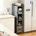 Rolling Spice Rack Next to Fridge Slim, Freestanding Narrow Tall Sideboard Shelf, with Transparent Flap Door Design, Pull Out Cabinet Organizer for Small Space Kitchen Space Saving (Grey, 5T-16cm)