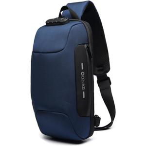 OZUKO Sling Backpack for Men - Anti-Theft Crossbody Bag, Waterproof with USB Charging Port (Blue)