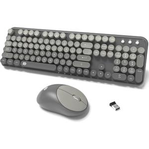 Wireless Keyboards Mouse Combos, Colorful Cute Typewriter Full-Size Retro Creamy Keyboard, 2.4GHz Sleep Mode Office Quiet Wireless Keyboard and Mouse Set for Desktop Laptop PC Computer-Black (105 Keys Gray-Black)