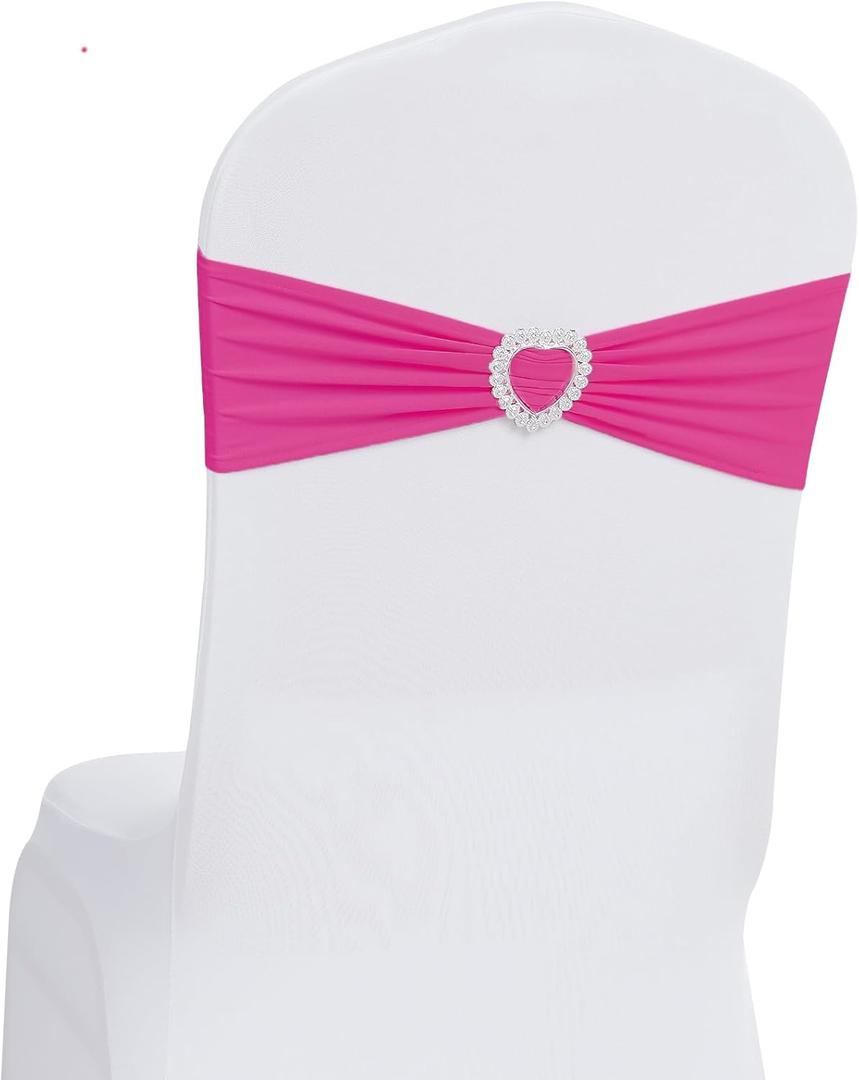 Howhic Pack of 30 Spandex Chair Sashes Bows Stretch Chair Cover Band with Buckle Slider Universal Elastic Chair Ties for Wedding Banquet Party Event Decoration (Fuchsia)