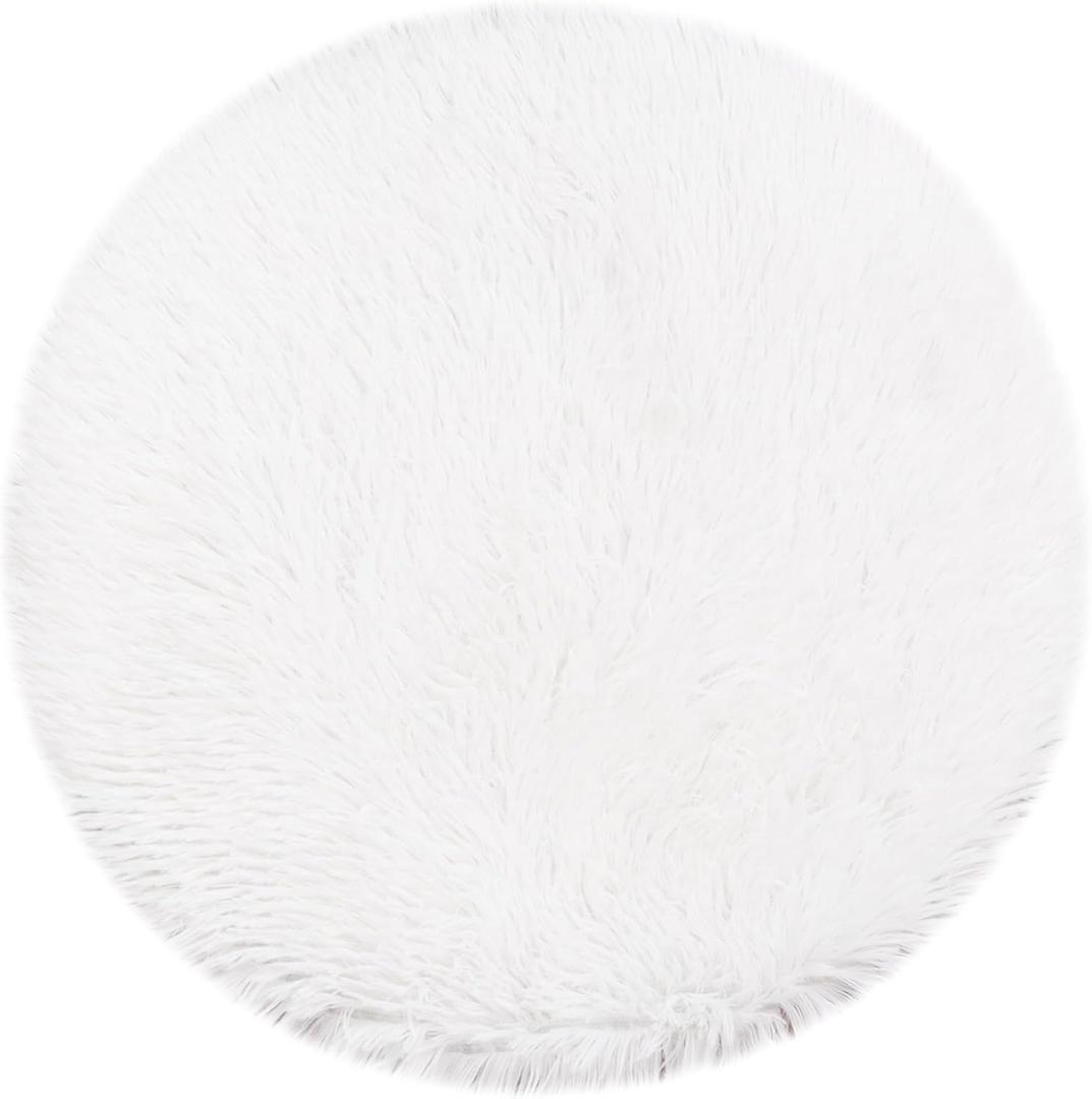 Round Plush Pet Mat Thin Style Pad for Cats, Small Dogs, Rabbits, Guinea Pigs, Washable Soft Crate Pet Bed, Cat Tree Tower Replacement Cushion Pad, Pad for Window Perch (White, M(19.7*19.7*1.2in))