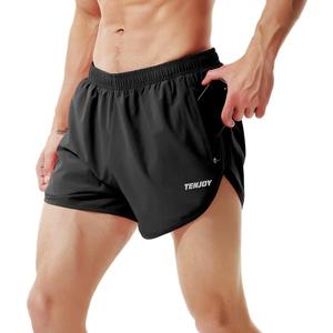 TENJOY Men's Running Shorts Gym Athletic Workout Shorts for Men 3 inch Sports Shorts with Zipper Pocket (Large, Black)