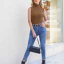 Totatuit Women's Spring Sleeveless Turtlenecks Tops Mock Neck Ribbed Solid Pullover Tank (Brown, L)