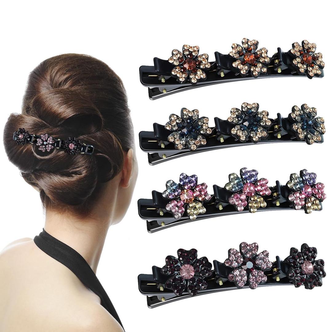4PCS Sparkling Crystal Stone Braided Hair Clips for Women Girls（4 colors） | Decorative Hair Clips Suitable for Thick and Thin Hair, Girls/Women Hair Accessories, For Styling Partitions
