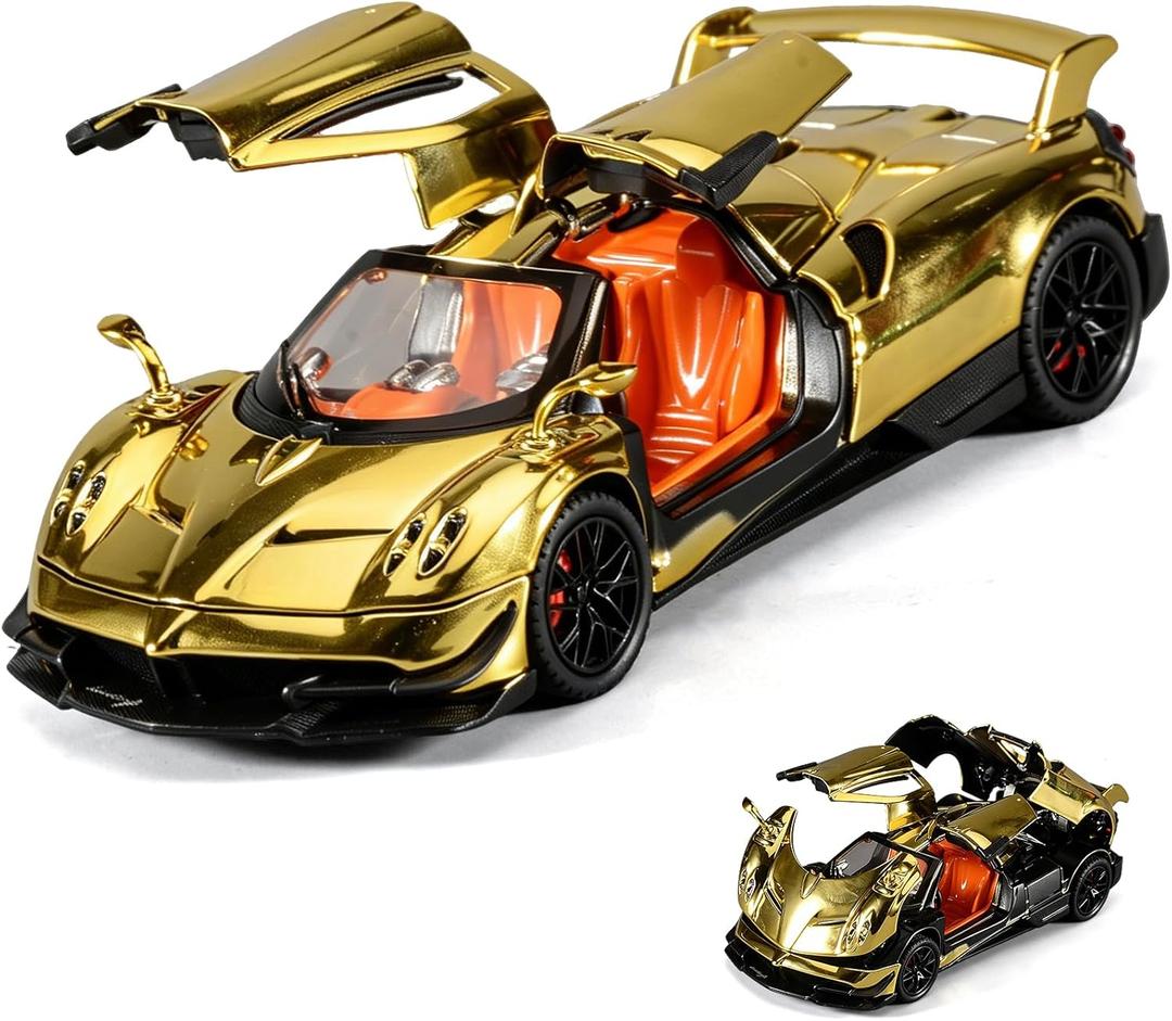 Toy Car Model 1/24 Diecast Cars Collectible Car Model Kit for Adults and Boys,Metal Pull Back Cars with Lights and Sounds,Great Car Toys Gifts for Kids,Toy Cars for Boys Age 3-12（Gold）