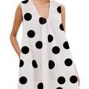 Lenader Women Summer Polka Dot Mini Dress Cute Flowy Sleeveless Babydoll Sundress Ruched A-Line Tank Short Dress with Pockets Large