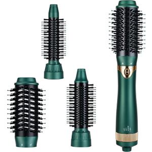 3 in 1 Hair Dryer & Volumizer, Ceramic Negative Ion Curling Dryer Styler with 3 Interchangerable Brush Heads (Green)
