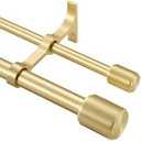 Double Curtain Rods for Windows 36-72", Brass Double Drapery Rod with Cap Finials, Adjustable 1 Inch Front and 5/8 Inch Back Dual Curtain Rod, Brass Double Rods Window Treatment Curtain Rods