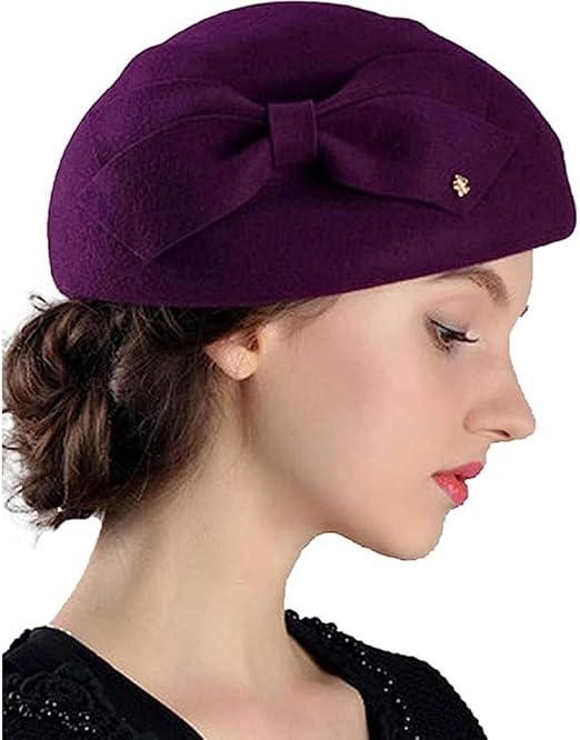 Women Vintage Bowknot Berets with Beading Autumn Winter French Artist Hat Painter Hats Female Bowler Hat Warm Cap M