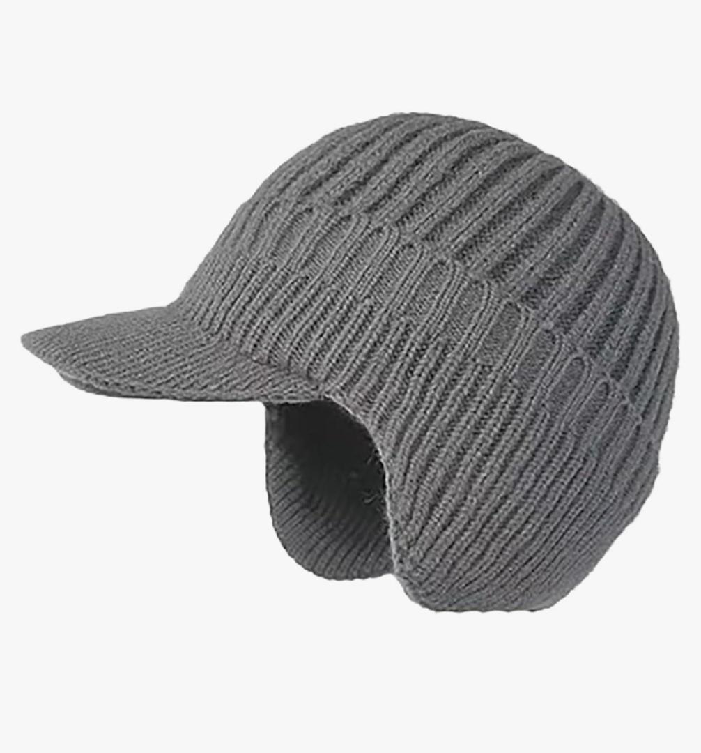 2026 New Cozy Head Beanie Hat with Brim and Ear Flaps for Men, Cozyhead Beanies for Men, Beanie Knitted Hat with Fleece Lining Grey