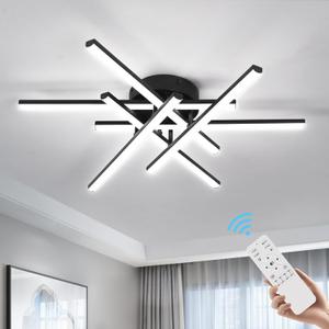 CANEOE Sputnik Modern Led Ceiling Light,50W LED Dimmable with Remote Control Ceiling Light Fixture Black Flush Mount Chandelier Ceiling Lighting for Bedroom Living Room Kitchen Office Ceiling Lamp