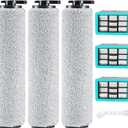 6-pack 3831 Vacuum Cleaner Brush Roll+ Filter Replacement Parts for Bissell Crosswave HF2/3845N/3831 Floor Scrubber, 3 Brush Rolls+3 Filters