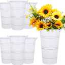 Chumia 6 Pcs 12 Inch Galvanized Metal Vase, French Flower Bucket for Cut Flowers, Metal Flower Bucket Decoration, Home Farmhouse Vase Table Decoration for Wedding Party(White)