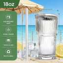 18oz Ribbed Glass Tumbler with Lids & Straws, Set of 2 -Vintage Ribbed Iced Coffee Cups, Reusable Smoothie & Cocktail Drinking Glasses - Perfect for Daily Use & Travel