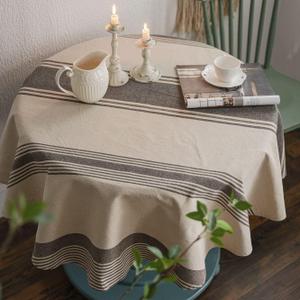 ArtBud Brown Burlap Cotton Linen Table Clothes Farmhouse Tablecloth Striped Picnic Table Cover Heavy Fabric Table Top Coffee Kitchen Dcor Round 60 inch