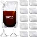 Meanplan 100 Pcs Plastic Pouches Bulk Reusable Squeeze Pouches Clear Juice Drink Bags Leak Proof with Funnel for Adults Travel Beverage Women Men(16 oz,Inclined Mouth)
