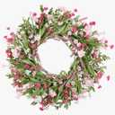 26" Spring Wreaths for Front Door Artificial Floral Wreath with Wildflowers Portulaca CHEAWRTZ Summer Easter Decorations for Indoor Outdoor Window Wall Farmhouse Porch Home Decor Cherry Blossom Pink