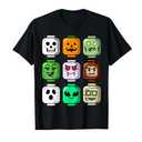 Halloween Building Brick Head Pumpkin Ghost Zombie Boys T-Shirt S