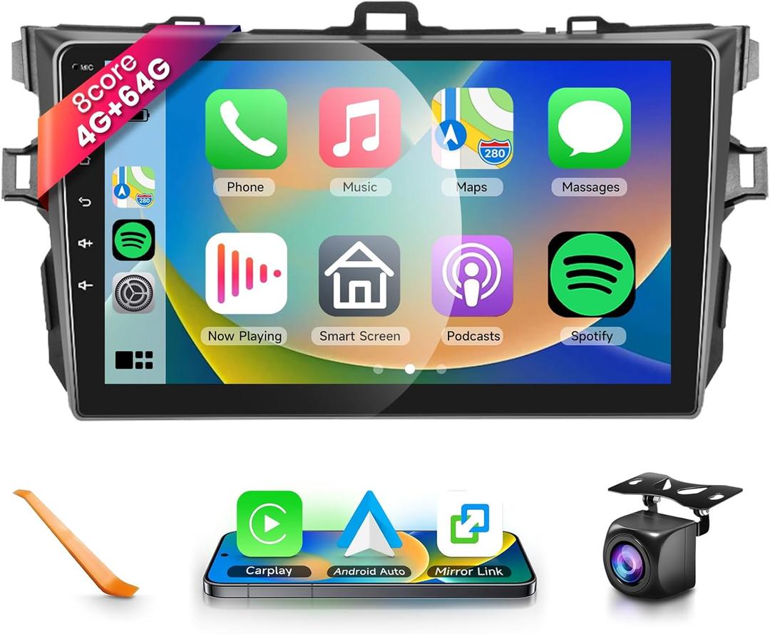 8 CORE 4G+64G Car Radio Stereo for Toyota Corolla 2009-2013 with Wireless CarPlay/Android Auto, 10.1 Inch 1280 * 720P IPS Touch Screen Android 13 GPS WiFi Bluetooth 32-Band DSP HD Rear Camera