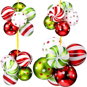 Syhood 4 Sets 24 Pcs Red and Green Christmas Ornaments Ball Pre Strung Plastic Xmas Tree Decorations Shatterproof Red White and Green 2.36'' Christmas Balls Ornaments for Hanging Holiday (Cute)