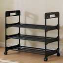 Long Storage Shoe Rack Organizer Cabinet Sturdy Shoe Shelf with Wheels Free Standing Shoe Rack for Home and Entryway 3 Tier - 23.6" W Hold 9 Pairs
