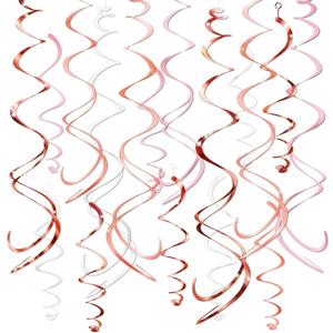 HonuGoGo Pink Hanging Swirl Decorations for Party – 42PCS Rose Gold Foil Ceiling Streamers with Hooks for Birthday, Bridal Shower, Bachelorette, Holiday Celebrations