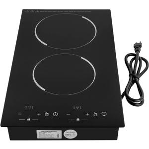 Double Induction Cooktop,Portable Induction Cooker with 2 Burner Independent Control,9 Power Levels,Temperature Adjustment,2 Hour Timer,with Plug,110V-120V