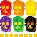 24 Sets Halloween Day of The Dead Luminary Bags with LED Tea Lights Dia De Los Muertos Black Day of The Dead Mexican Fiesta Paper Candle Holder Bags Halloween Mexican Party Favors Decorations Supplies