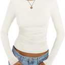 Womens Boat Neck Long Sleeve Shirts Ruched Double Lined Top Fitted Basic Tight Tee Spring Fall Clothes 2025 (X-Small, Cream White) 