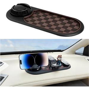 Car Dash Anti-Slip Pad, 3-in-1 Rotatable Dash Non-Slip Mat with Phone Holder & Temporary Parking Number, Multifunctional Dashboard Grip Mat for Key Gadgets, Universal Fit (Brown/Black)