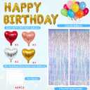 77Pcs Iridescent Birthday Party Decorations Kit, Happy Birthday Banner, Neon Transparent Holographic Tinsel Foil Backdrop, 4 Colors Foil Heart Balloons with Colorful Balloons Mermaid Frozen Sea Decor