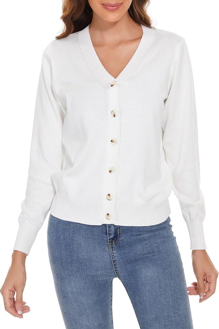 Women's V Neck Button Down Long Sleeve Cardigan Sweater (XXL)