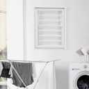 Danya B. Folding Wall Mounted Drying Rack - White, 21.25"D x 25.5"W x 2"H, 
Made of wood and MDF in White finish
Space-saving design utilizes a wall mounted folding drying rack