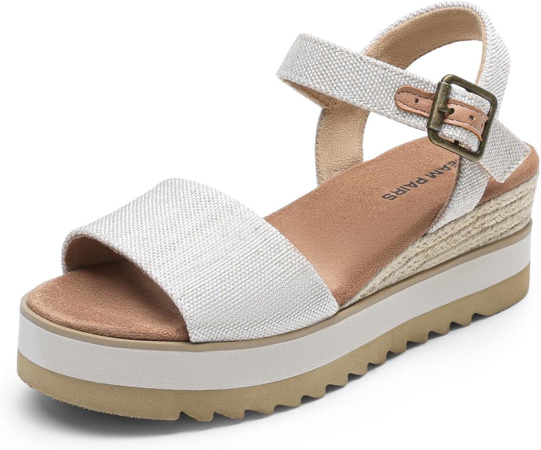 DREAM PAIRS Women's Open Toe Buckle Ankle Strap Espadrille Platform Wedge Sandals (7.5)