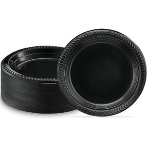 Bluesky Cuisine Round Black Disposable Plates - 6" (Pack of 100) Durable & Microwave Safe Black Dessert Plates, Perfect Disposable Plastic Plates for Parties, Celebrations and Every Day