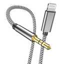 [Apple MFi Certified] iPhone Aux Cord for Car, Lightning to 3.5 mm Headphone Jack Adapter Nylon Braided Audio Stereo Cable for iPhone 14 13 12 11 XS XR X 8 to Car Home Stereo Speaker Headphone, Silver