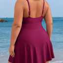Charmo Plus One Piece Swimsuit with Skirt Ruched Tummy Control Bathing Suit Swim Dress Modest Curvy Swimwear Dark Red 2X